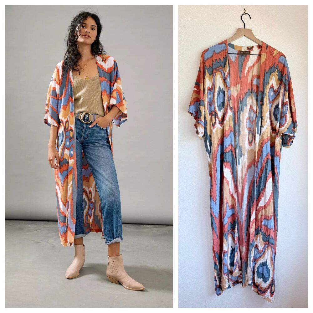 Anthropologie Bel Kazan Kyra Batik Kimono Duster Layering Piece One Size NWOT